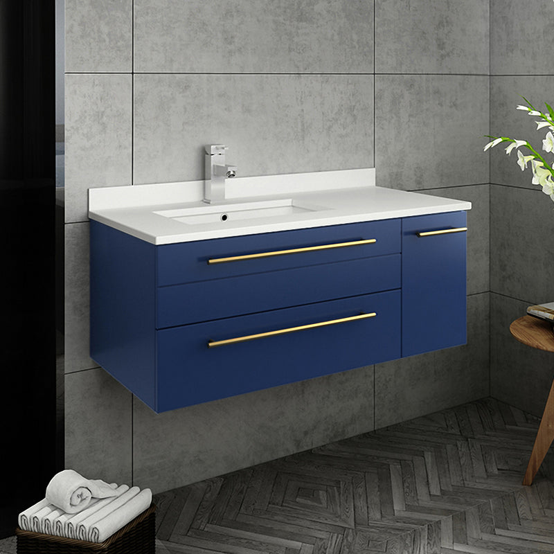 Fresca Lucera 36" Royal Blue Wall Hung Modern Bathroom Cabinet with Top and Undermount Sink - Left Version FCB6136RBL-UNS-L-CWH-U