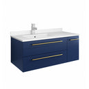 Fresca Lucera 36" Royal Blue Wall Hung Modern Bathroom Cabinet w/ Top & Undermount Sink - Left Version FCB6136RBL-UNS-L-CWH-U