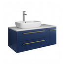 Fresca Lucera 36" Royal Blue Wall Hung Modern Bathroom Cabinet w/ Top & Vessel Sink - Left Version FCB6136RBL-VSL-L-CWH-V
