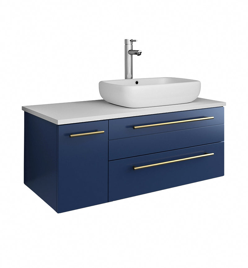 Fresca Lucera 36" Royal Blue Wall Hung Modern Bathroom Cabinet w/ Top & Vessel Sink - Right Version FCB6136RBL-VSL-R-CWH-V