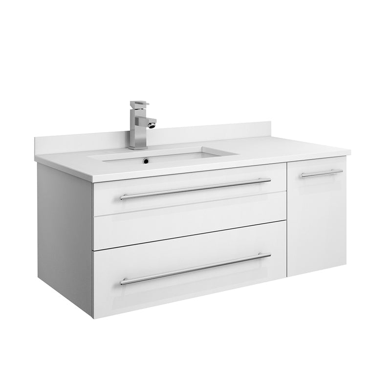 Fresca Lucera 36" White Wall Hung Modern Bathroom Cabinet w/ Top & Undermount Sink - Left Version FCB6136WH-UNS-L-CWH-U