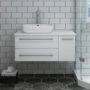 Fresca Lucera 36" White Wall Hung Modern Bathroom Cabinet with Top and Vessel Sink - Left Version FCB6136WH-VSL-L-CWH-V