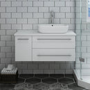 Fresca Lucera 36" White Wall Hung Modern Bathroom Cabinet with Top and Vessel Sink - Right Version FCB6136WH-VSL-R-CWH-V