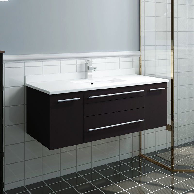 Fresca Lucera 42" Espresso Wall Hung Modern Bathroom Cabinet with Top and Undermount Sink FCB6142ES-UNS-CWH-U