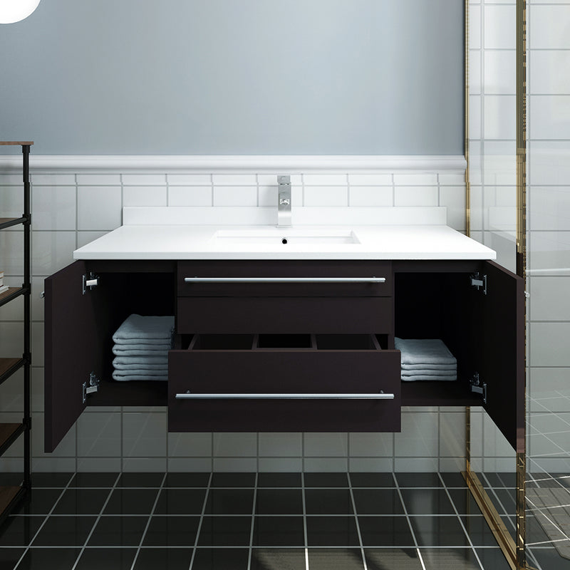 Fresca Lucera 42" Espresso Wall Hung Modern Bathroom Cabinet with Top and Undermount Sink FCB6142ES-UNS-CWH-U