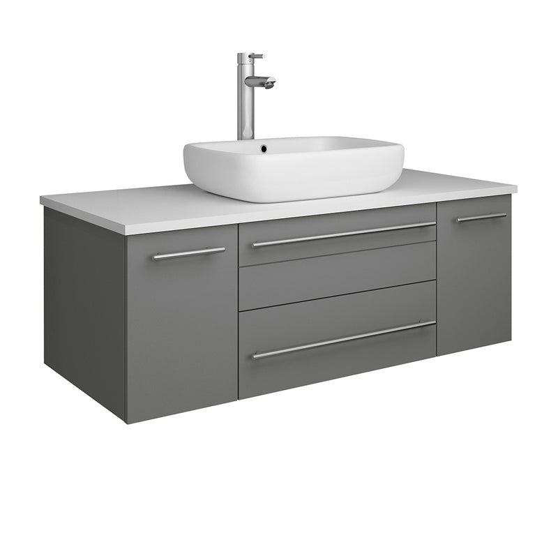 Fresca Lucera 42" Gray Wall Hung Modern Bathroom Cabinet w/ Top & Vessel Sink FCB6142GR-VSL-CWH-V
