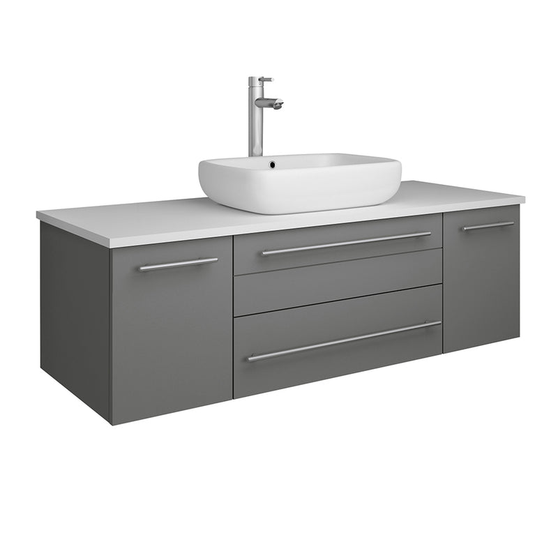 Fresca Lucera 48" Gray Wall Hung Modern Bathroom Cabinet w/ Top & Vessel Sink FCB6148GR-VSL-CWH-V