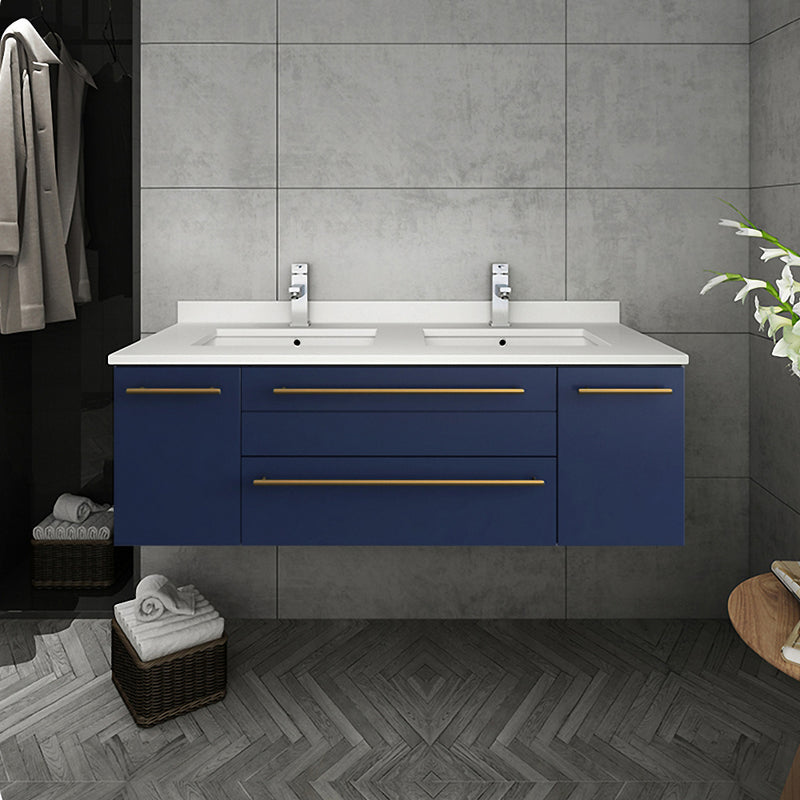 Fresca Lucera 48" Royal Blue Wall Hung Modern Bathroom Cabinet with Top and Undermount Sink FCB6148RBL-UNS-CWH-U