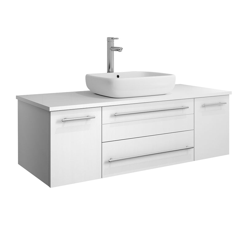 Fresca Lucera 48" White Wall Hung Modern Bathroom Cabinet w/ Top & Vessel Sink FCB6148WH-VSL-CWH-V