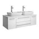 Fresca Lucera 48" White Wall Hung Modern Bathroom Cabinet w/ Top & Double Vessel Sinks FCB6148WH-VSL-D-CWH-V