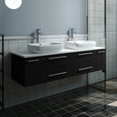 Fresca Lucera 60" Espresso Wall Hung Modern Bathroom Cabinet with Top and Double Vessel Sinks FCB6160ES-VSL-D-CWH-V