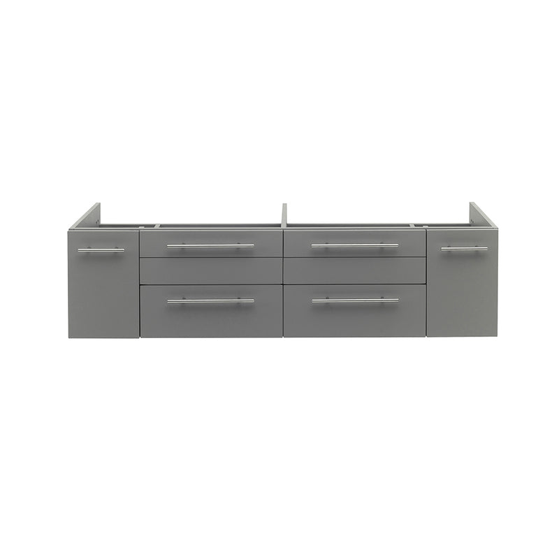 Fresca Lucera 60" Gray Wall Hung Double Undermount Sink Modern Bathroom Cabinet FCB6160GR-UNS-D