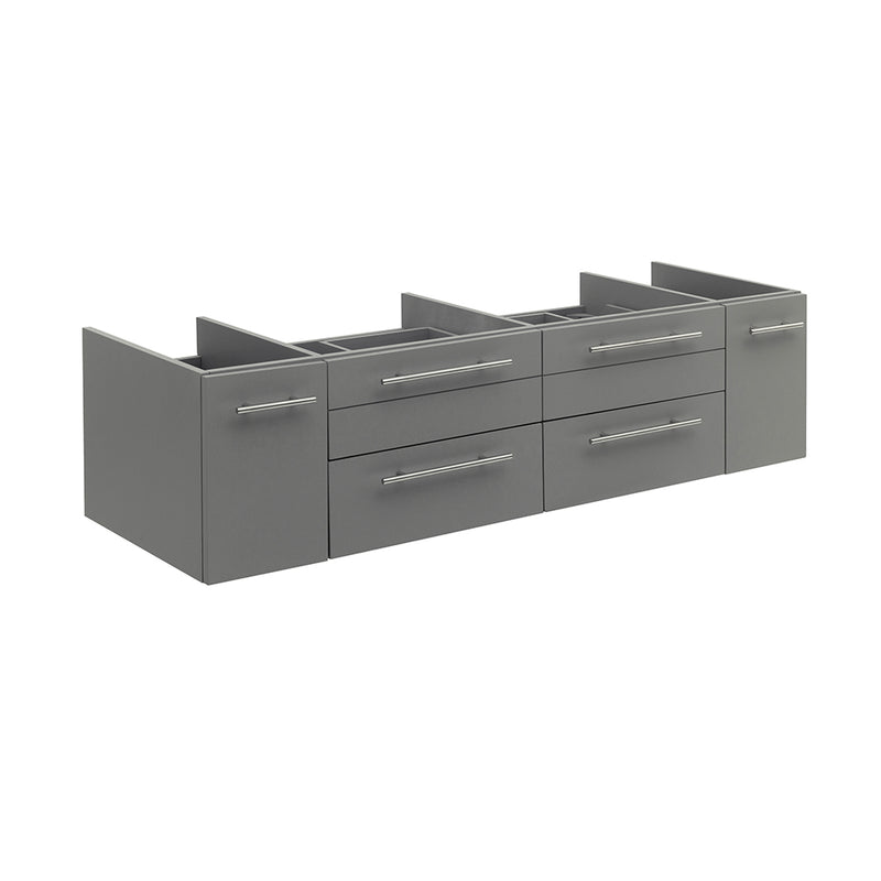 Fresca Lucera 60" Gray Wall Hung Double Vessel Sink Modern Bathroom Cabinet FCB6160GR-VSL-D