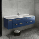 Fresca Lucera 60" Royal Blue Wall Hung Modern Bathroom Cabinet with Top and Single Undermount Sink FCB6160RBL-UNS-CWH-U
