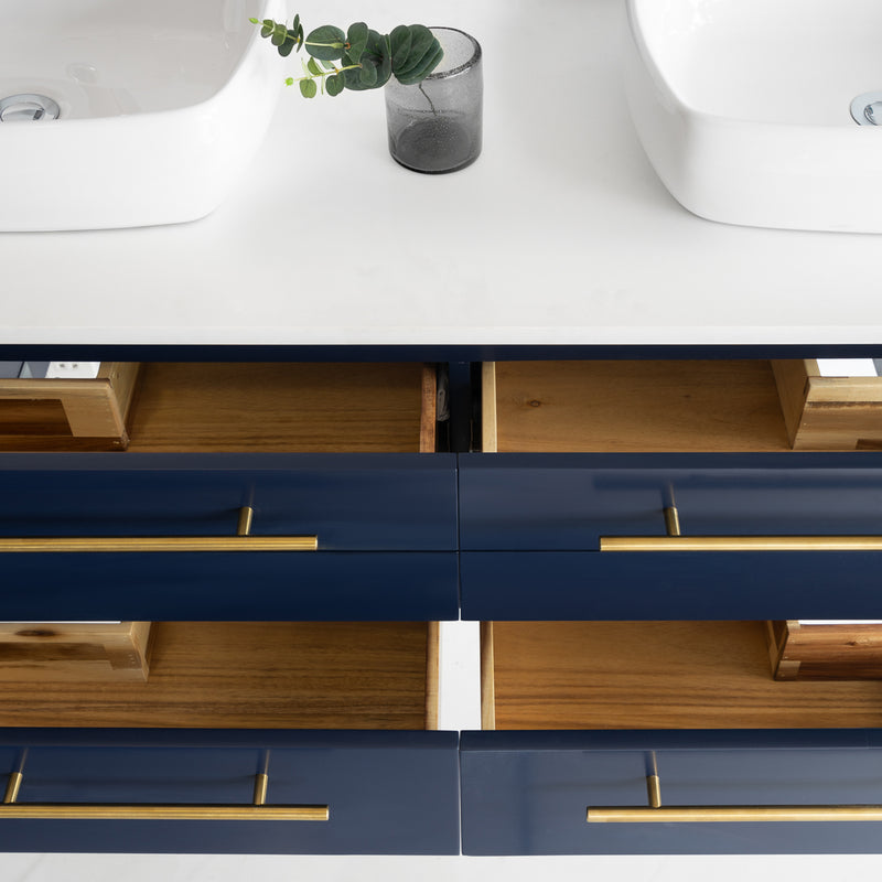 Fresca Lucera 72" Royal Blue Wall Hung Modern Bathroom Cabinet with Top and Double Vessel Sinks FCB6172RBL-VSL-D-CWH-V