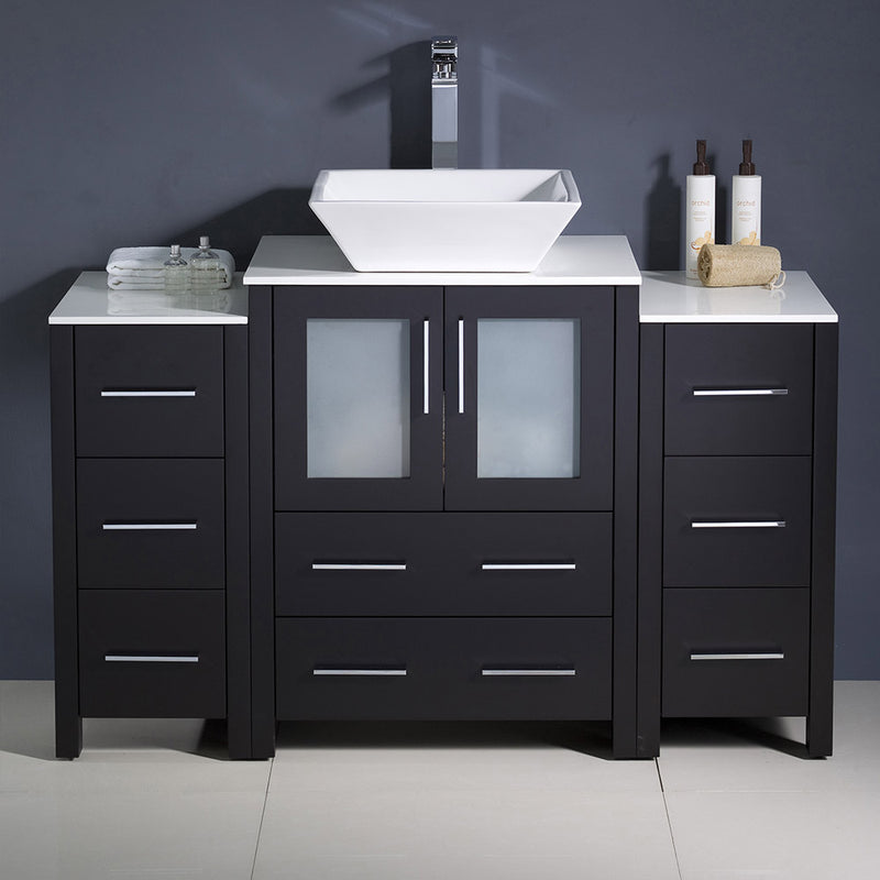 Fresca Torino 48" Espresso Modern Bathroom Cabinets with Top and Vessel Sink FCB62-122412ES-CWH-V