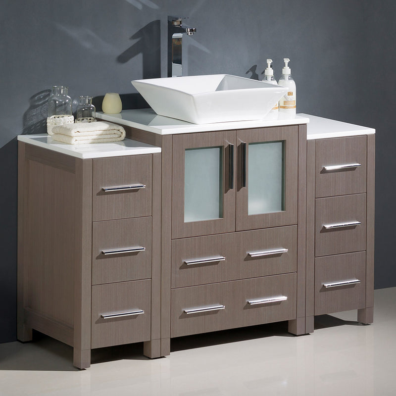 Fresca Torino 48" Gray Oak Modern Bathroom Cabinets with Top and Vessel Sink FCB62-122412GO-CWH-V