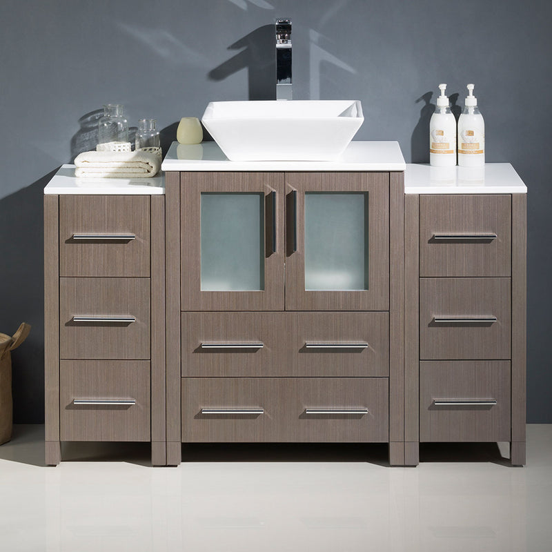 Fresca Torino 48" Gray Oak Modern Bathroom Cabinets with Top and Vessel Sink FCB62-122412GO-CWH-V