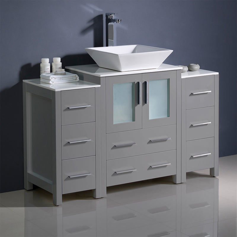 Fresca Torino 48" Gray Modern Bathroom Cabinets with Top and Vessel Sink FCB62-122412GR-CWH-V