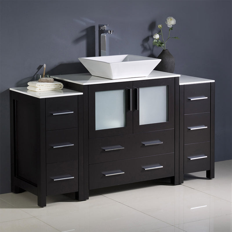 Fresca Torino 54" Espresso Modern Bathroom Cabinets with Top and Vessel Sink FCB62-123012ES-CWH-V