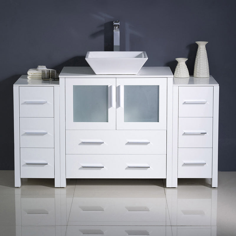 Fresca Torino 54" White Modern Bathroom Cabinets with Top and Vessel Sink FCB62-123012WH-CWH-V