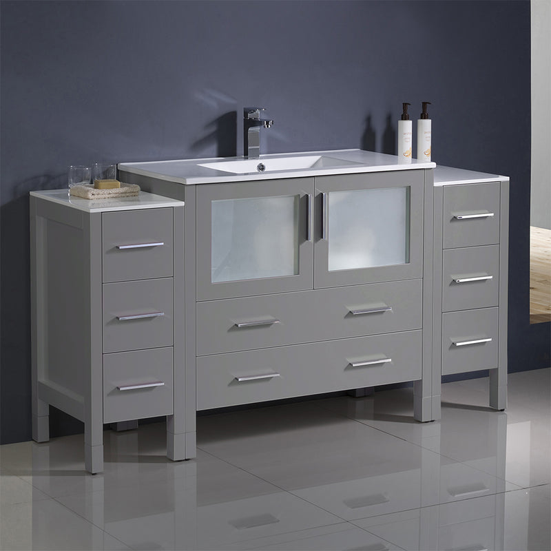 Fresca Torino 60" Gray Modern Bathroom Cabinets with Integrated Sink FCB62-123612GR-I