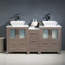 Fresca Torino 60" Gray Oak Modern Double Sink Bathroom Cabinets with Tops and Vessel Sinks FCB62-241224GO-CWH-V