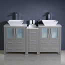 Fresca Torino 60" Gray Modern Double Sink Bathroom Cabinets with Tops and Vessel Sinks FCB62-241224GR-CWH-V