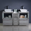 Fresca Torino 60" Gray Modern Double Sink Bathroom Cabinets with Tops and Vessel Sinks FCB62-241224GR-CWH-V