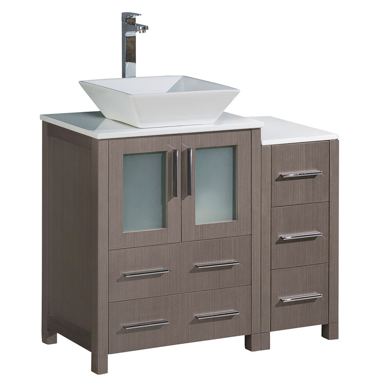 Fresca Torino 36" Gray Oak Modern Bathroom Cabinets w/ Top & Vessel Sink FCB62-2412GO-CWH-V