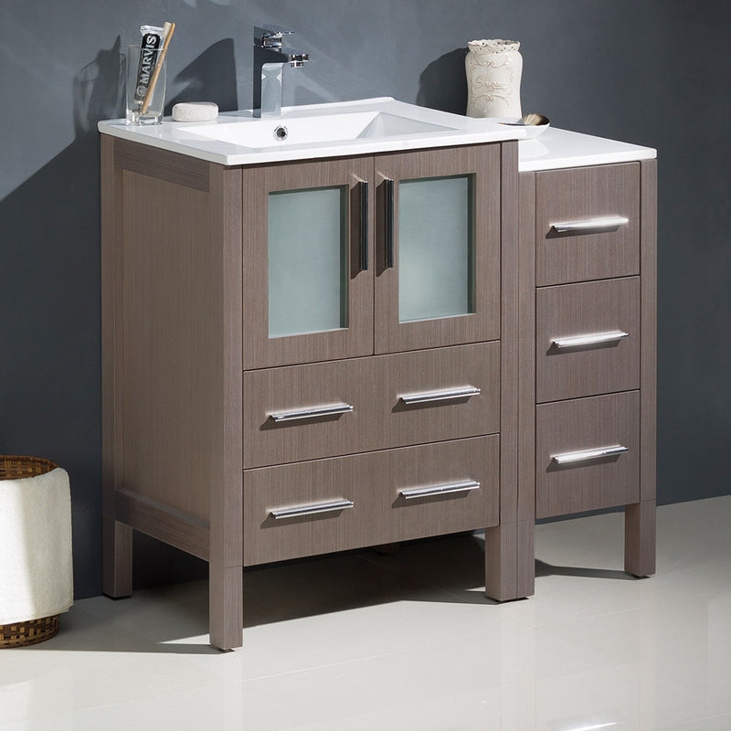 Fresca Torino 36" Gray Oak Modern Bathroom Cabinets with Integrated Sinks FCB62-2412GO-I