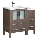 Fresca Torino 36" Gray Oak Modern Bathroom Cabinets w/ Integrated Sinks FCB62-2412GO-I