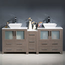 Fresca Torino 72" Gray Oak Modern Double Sink Bathroom Cabinets with Tops and Vessel Sinks FCB62-301230GO-CWH-V