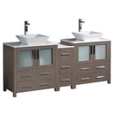 Fresca Torino 72" Gray Oak Modern Double Sink Bathroom Cabinets w/ Tops & Vessel Sinks FCB62-301230GO-CWH-V