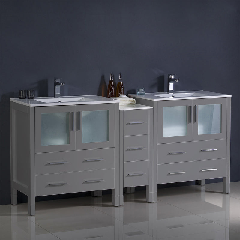 Fresca Torino 72" Gray Modern Double Sink Bathroom Cabinets with Integrated Sinks FCB62-301230GR-I