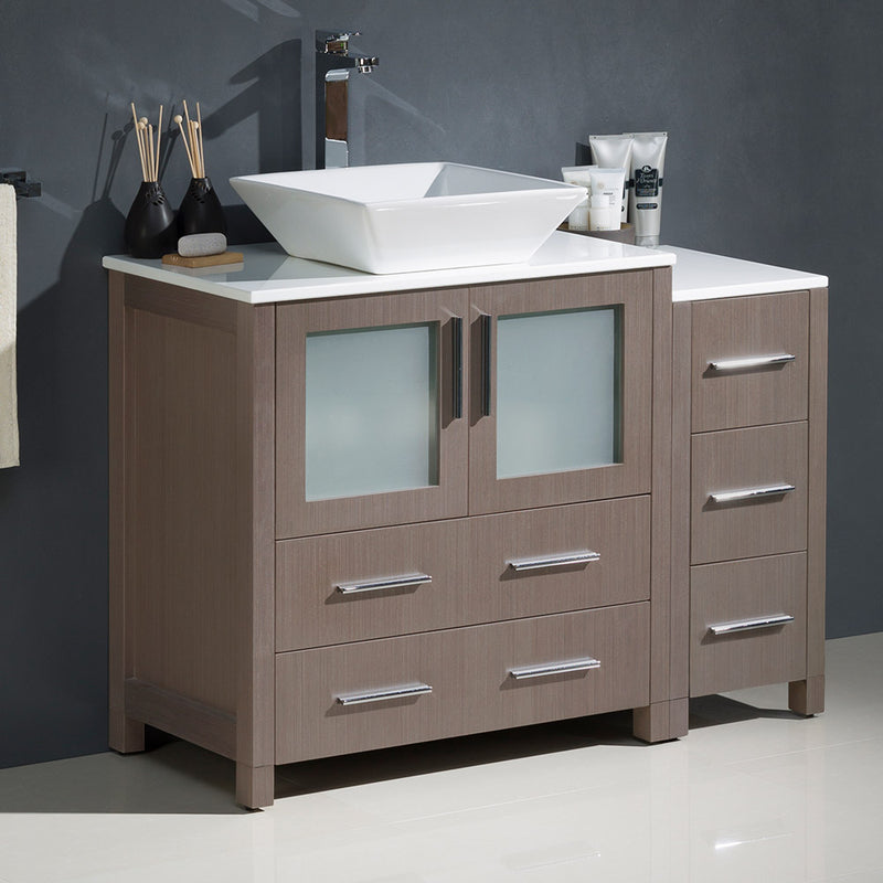 Fresca Torino 42" Gray Oak Modern Bathroom Cabinets with Top and Vessel Sink FCB62-3012GO-CWH-V