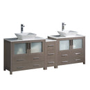 Fresca Torino 84" Gray Oak Modern Double Sink Bathroom Cabinets w/ Tops & Vessel Sinks FCB62-361236GO-CWH-V
