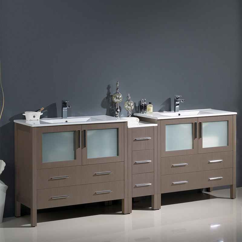 Fresca Torino 84" Gray Oak Modern Double Sink Bathroom Cabinets with Integrated Sinks FCB62-361236GO-I