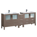 Fresca Torino 84" Gray Oak Modern Double Sink Bathroom Cabinets w/ Integrated Sinks FCB62-361236GO-I