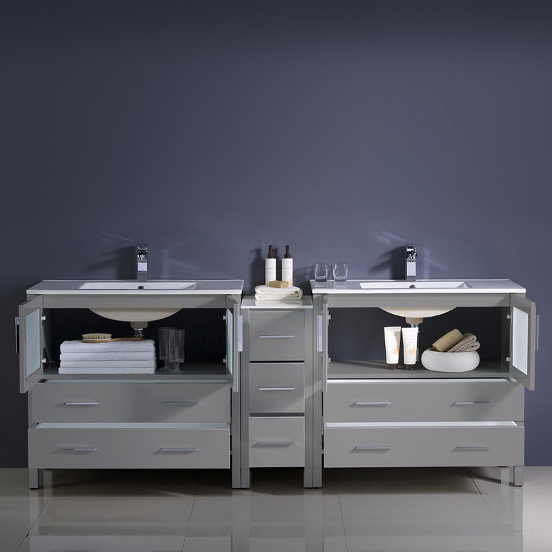 Fresca Torino 84" Gray Modern Double Sink Bathroom Cabinets with Integrated Sinks FCB62-361236GR-I