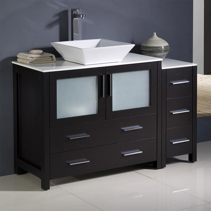 Fresca Torino 48" Espresso Modern Bathroom Cabinets with Top and Vessel Sink FCB62-3612ES-CWH-V