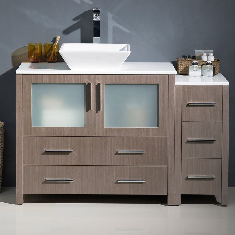 Fresca Torino 48" Gray Oak Modern Bathroom Cabinets with Top and Vessel Sink FCB62-3612GO-CWH-V