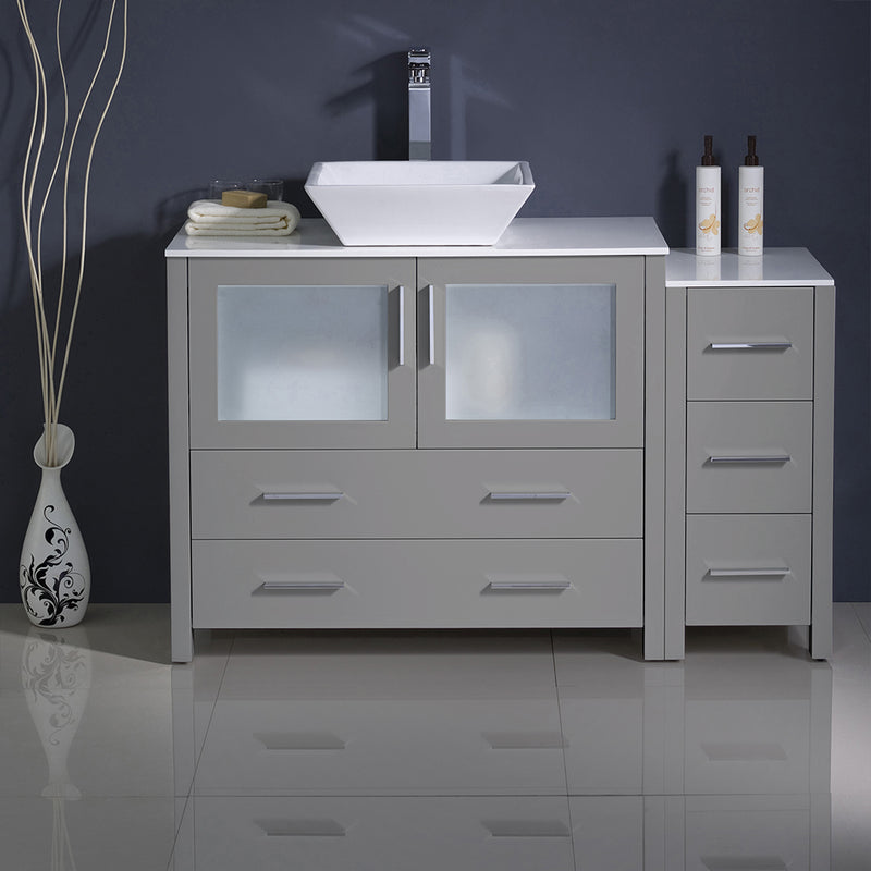 Fresca Torino 48" Gray Modern Bathroom Cabinets with Top and Vessel Sink FCB62-3612GR-CWH-V