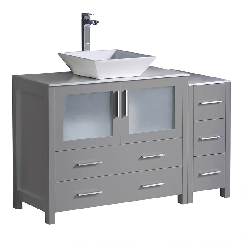 Fresca Torino 48" Gray Modern Bathroom Cabinets w/ Top & Vessel Sink FCB62-3612GR-CWH-V