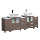 Fresca Torino 84" Gray Oak Modern Double Sink Bathroom Cabinets w/ Tops & Vessel Sinks FCB62-72GO-CWH-V