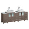 Fresca Torino 84" Gray Oak Modern Double Sink Bathroom Cabinets w/ Tops & Vessel Sinks FCB62-72GO-CWH-V