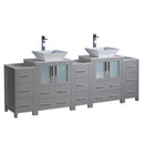Fresca Torino 84" Gray Modern Double Sink Bathroom Cabinets w/ Tops & Vessel Sinks FCB62-72GR-CWH-V