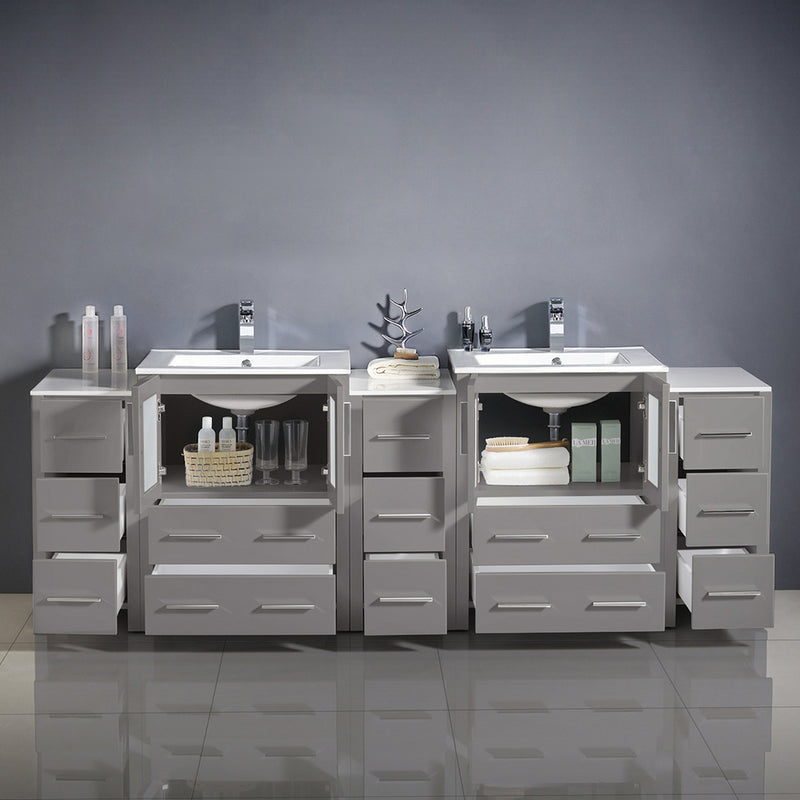 Fresca Torino 84" Gray Modern Double Sink Bathroom Cabinets with Integrated Sinks FCB62-72GR-I
