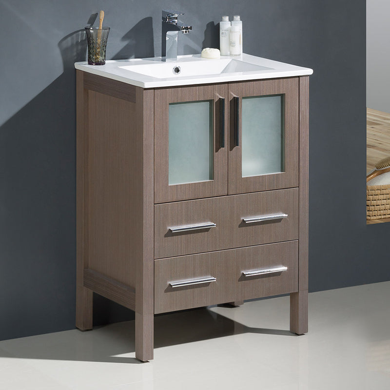 Fresca Torino 24" Gray Oak Modern Bathroom Cabinet with Integrated Sink FCB6224GO-I