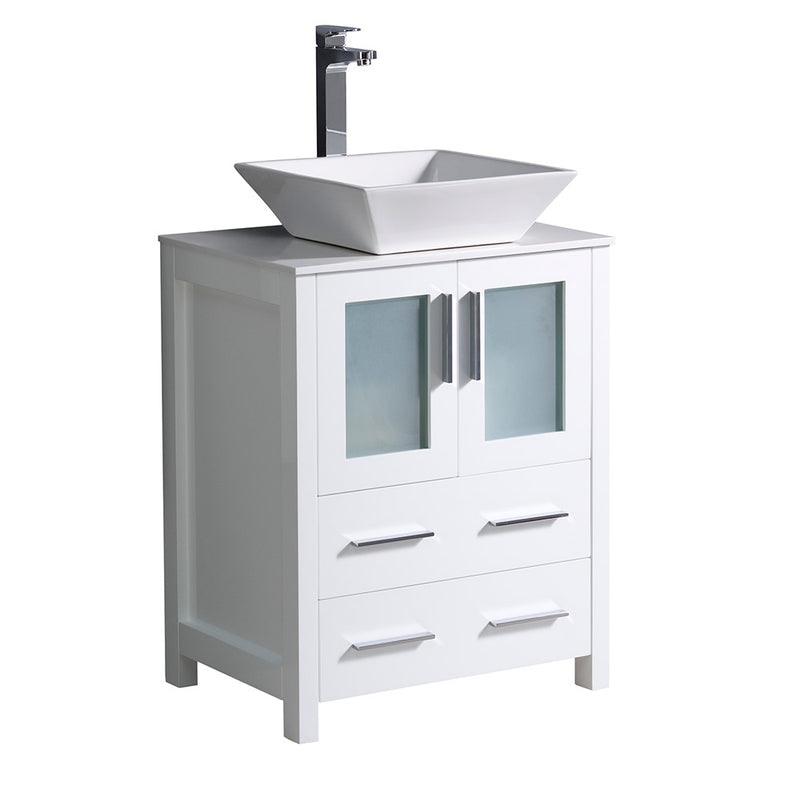 Fresca Torino 24" White Modern Bathroom Cabinet w/ Top & Vessel Sink FCB6224WH-CWH-V